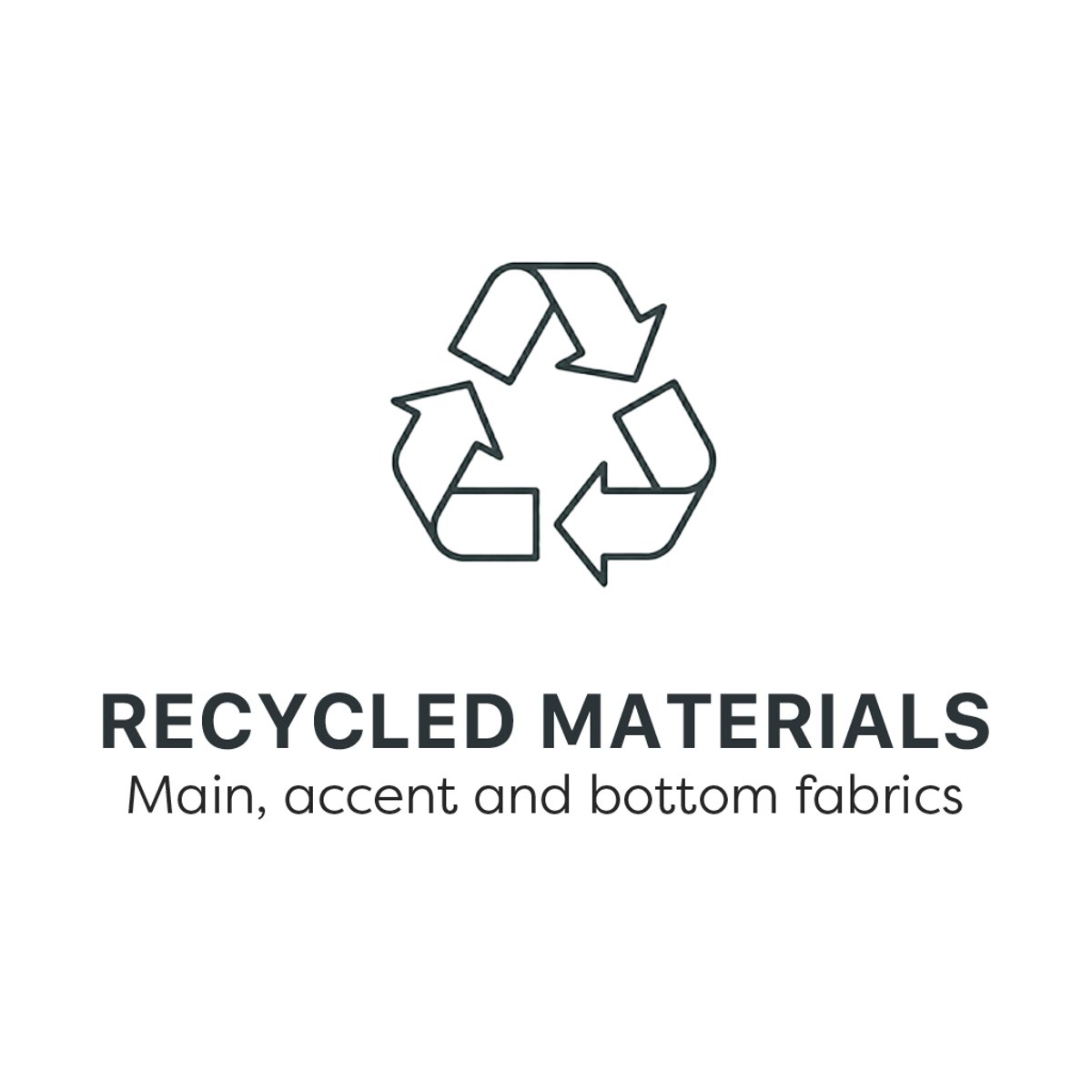 Recycled materials: main, accent, and bottom fabrics