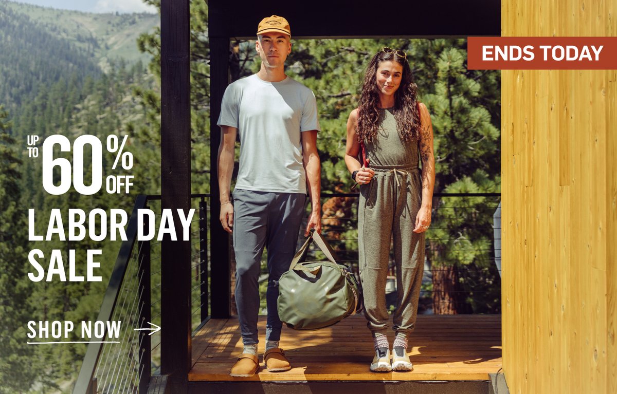 Two people stand on a stair landing. Mountains are in the background. Up to 60% off Labor Day Sale. Ends Today!
