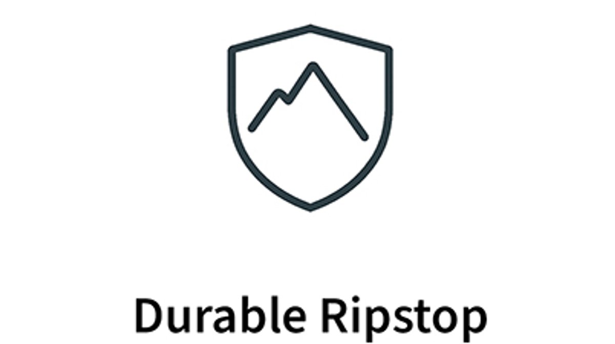 Graphic icon showing Durable Ripstop with a shield with a mountain range pictured on it