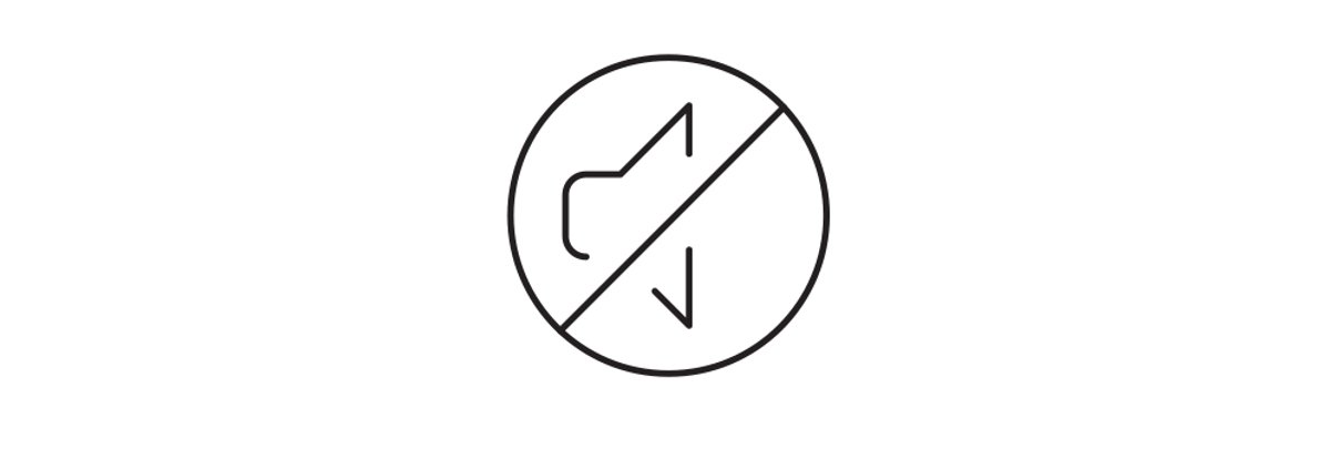 A speaker icon crossed out, symbolizing quiet.