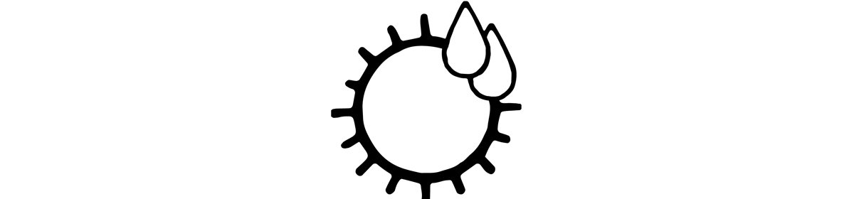 Water-resistant outdoor gear icon showing a gear symbol with water droplets representing weatherproof protection for outdoor activities.