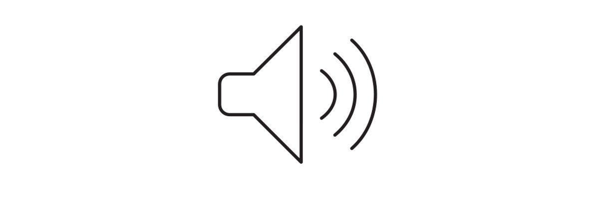 A line art drawing of a speaker with sound waves emanating out of it.