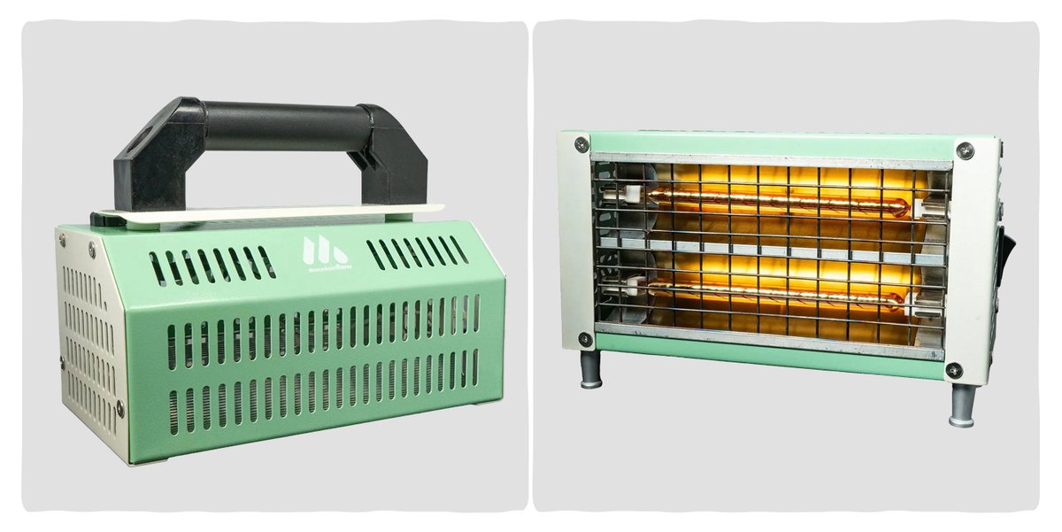 A green metal box with a black handle. An image on the right depicts the heating element inside the waxing device.