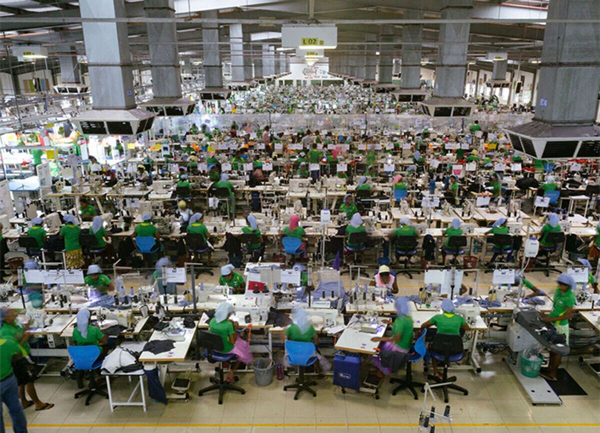 Factory workers in a sewing facility