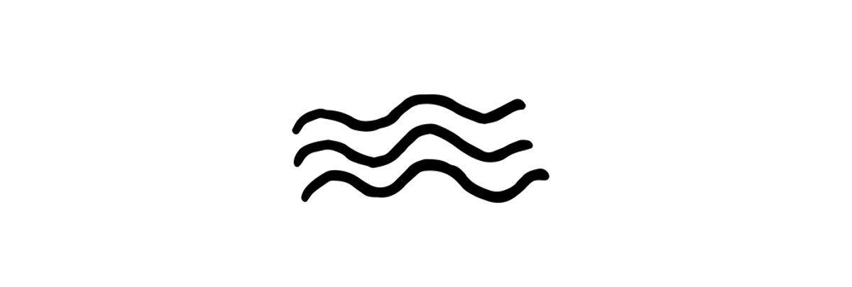 Three wavy lines, representing fibers of wool