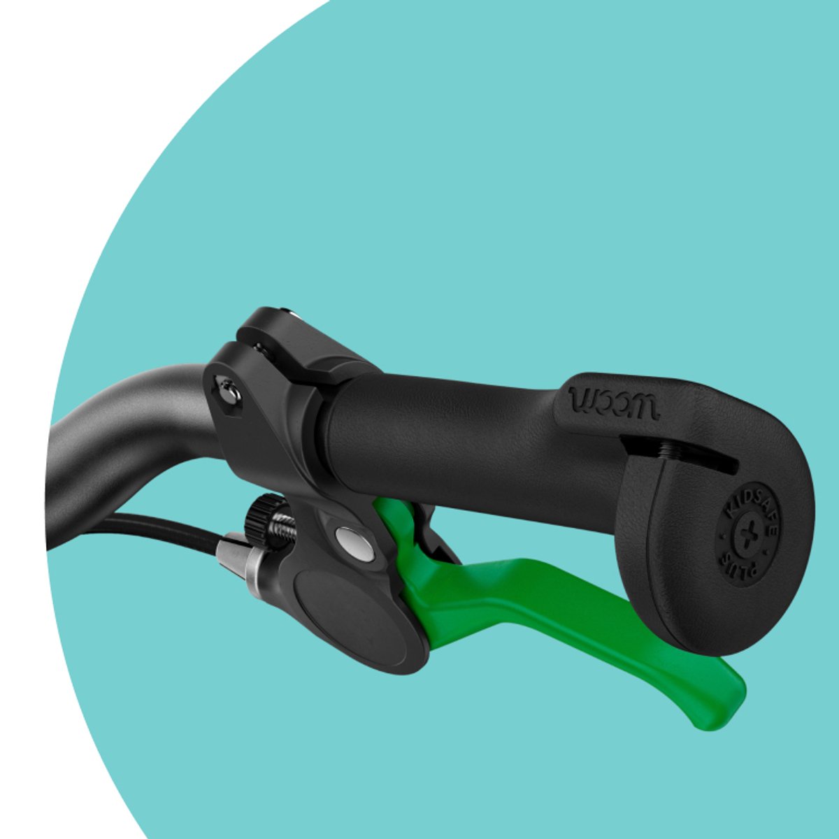 Detail shot of the top-down of rider's view of right hand handlebar grip.