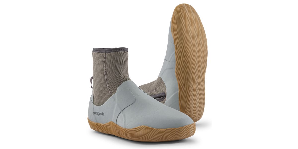 The Salt Wading Booties, with one foot down and the other foot up to showcase the sole.