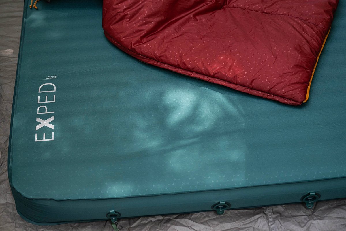 MegaMat on the ground with sleeping bag on top