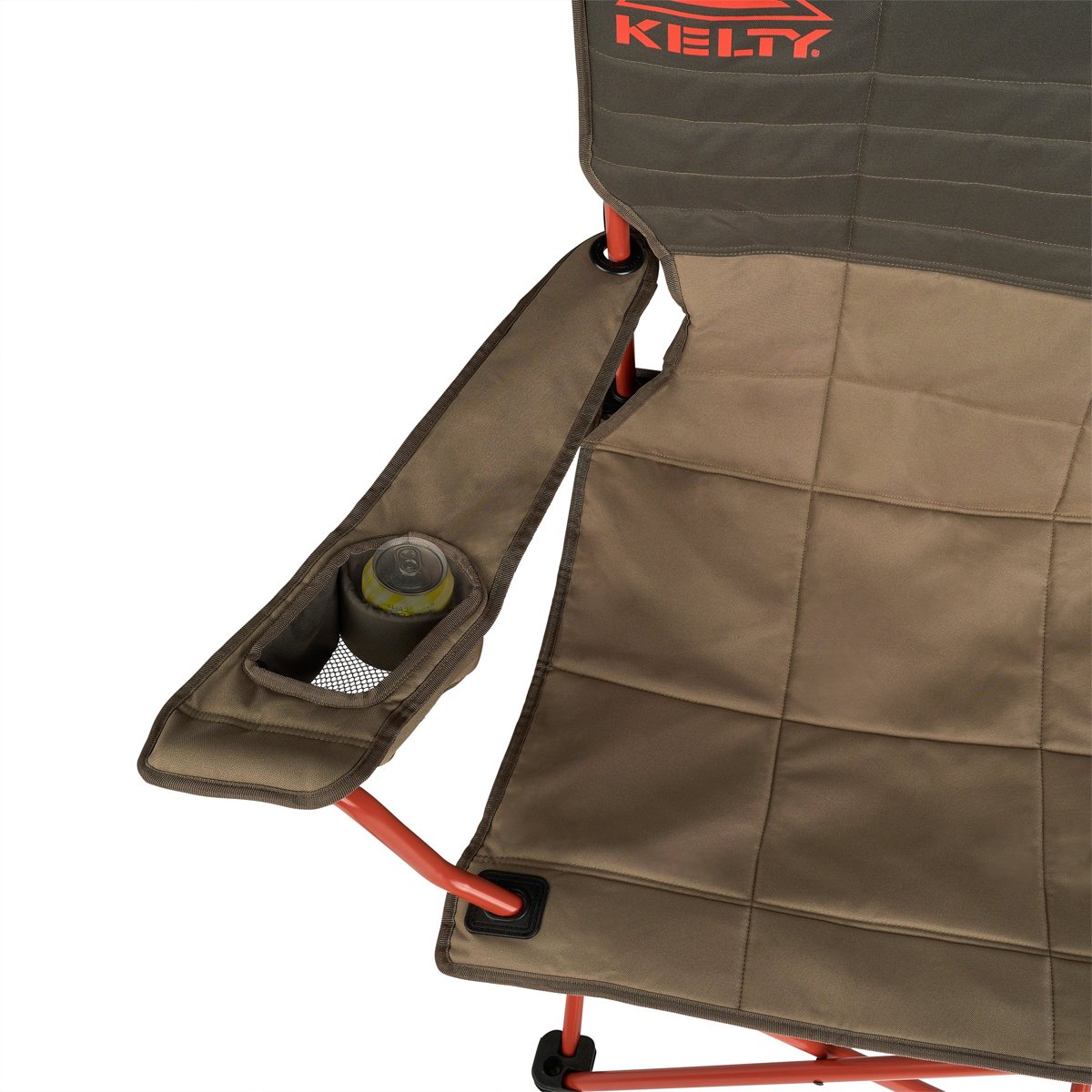 The Kelty Loveseat fits a drink can into its insulated cupholder.