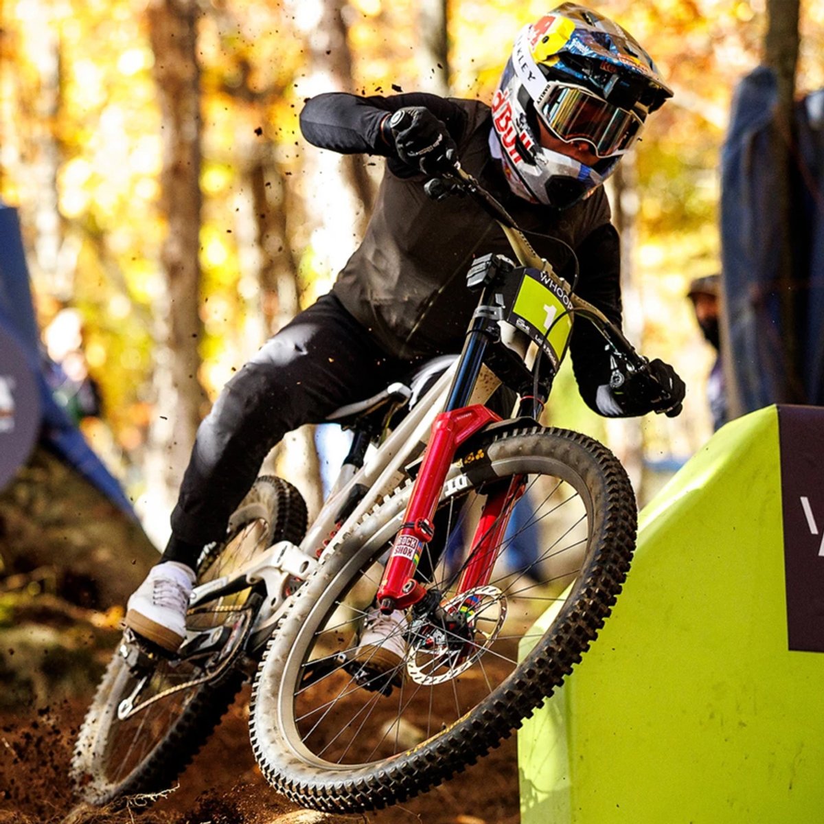 A rider catches air, showing off the BoXXer chassis.