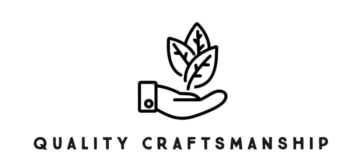 Icon graphic hand. holding a palnt saying "Quality Craftmanship".