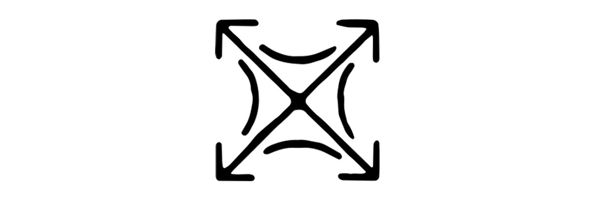 Symbol with four arrows pointing outward, representing stretch in fabric.