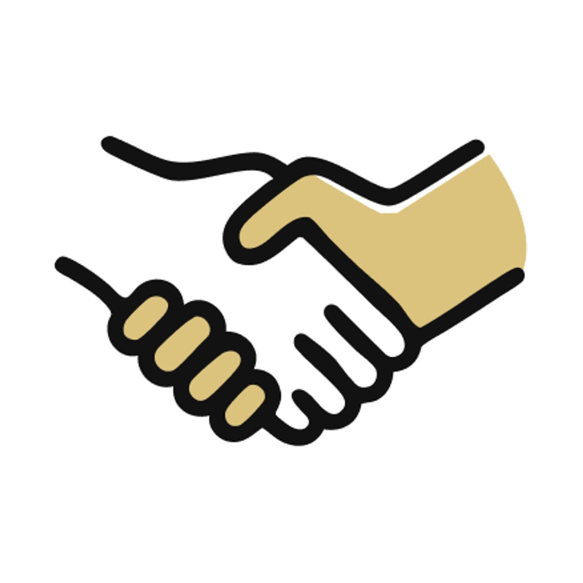 Illustrated handshake in black line art with gold accents. Partner Perks.