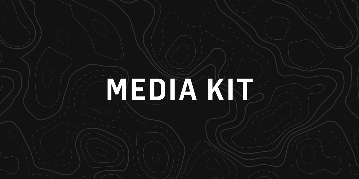 Dark background with topographic contour lines and the text "Media Kit" in bold white letters.