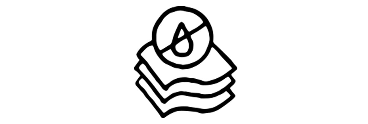 Water-resistant outdoor gear icon featuring a teardrop symbol inside a circular design with a protective banner element.
