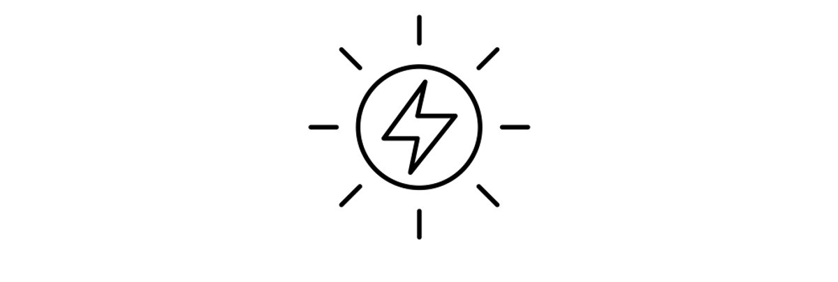 A lightning bolt symbol inside of a sun.