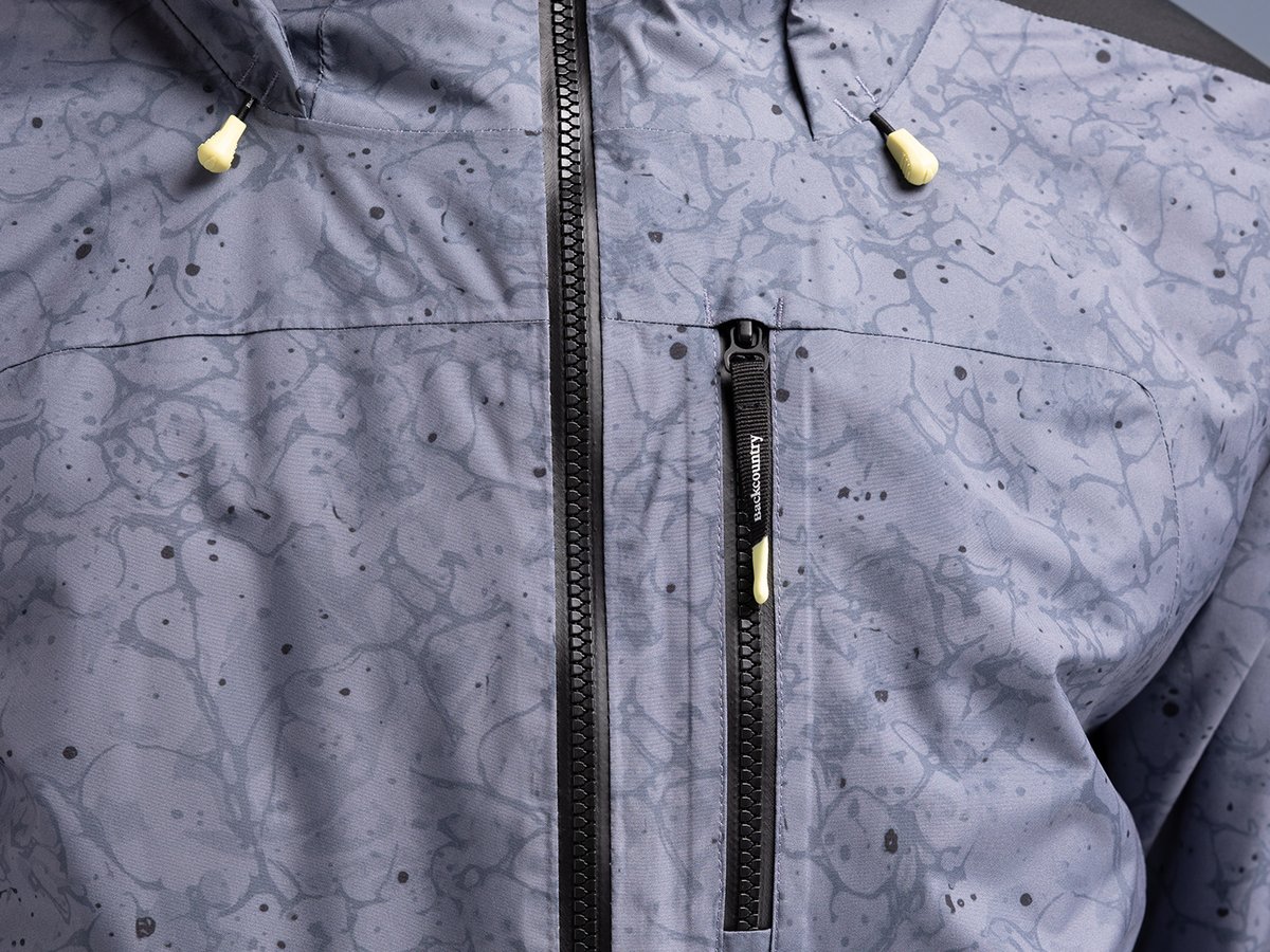 Close-up detail of jacket face fabric.