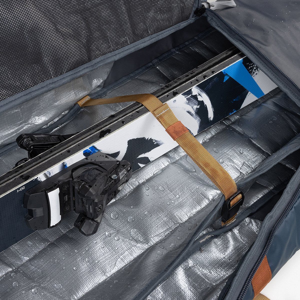 Ski bag interior durable waterproof lining.