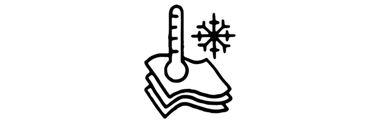 An icon of a thermometer on top of layers of fabric, with a snowflake nearby.