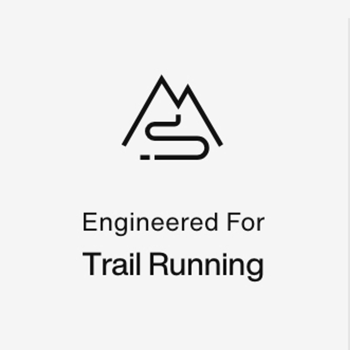 graphic icon showing mountain and a trail with text that says" Engineered for trail running"