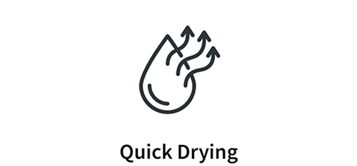 Icon graphic for quick drying showing water drip with upward evaporation arrows.