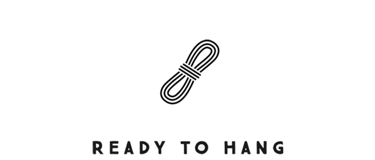 Graphic icon showing rope bundle with text that says"Ready to hang".