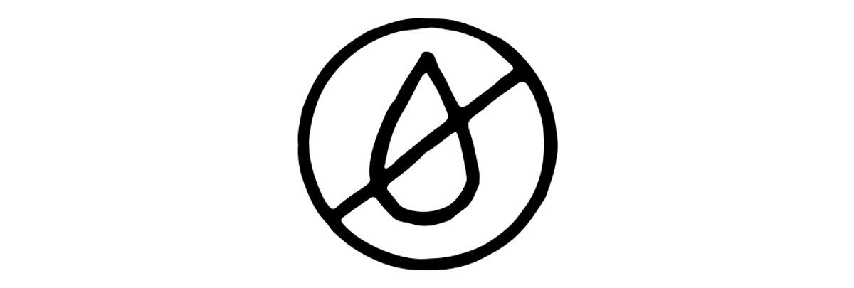 Water-resistant or waterproof product feature icon showing a droplet with prohibition symbol.