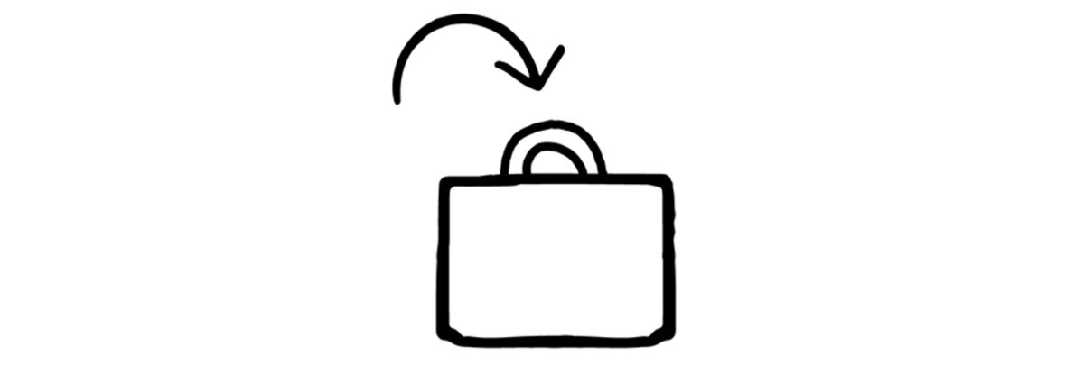 A curved arrow points into a suitcase, highlighting packability.