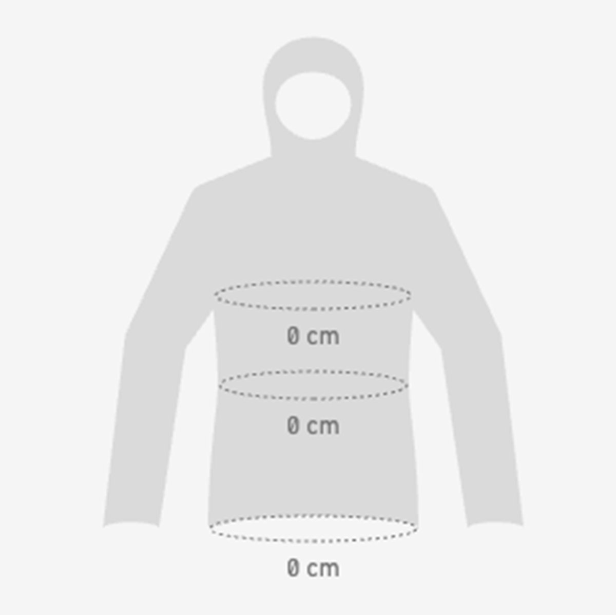 A jacket with 0 cm around the bust, 0 cm around the ribcage, and 0 cm around the hips.