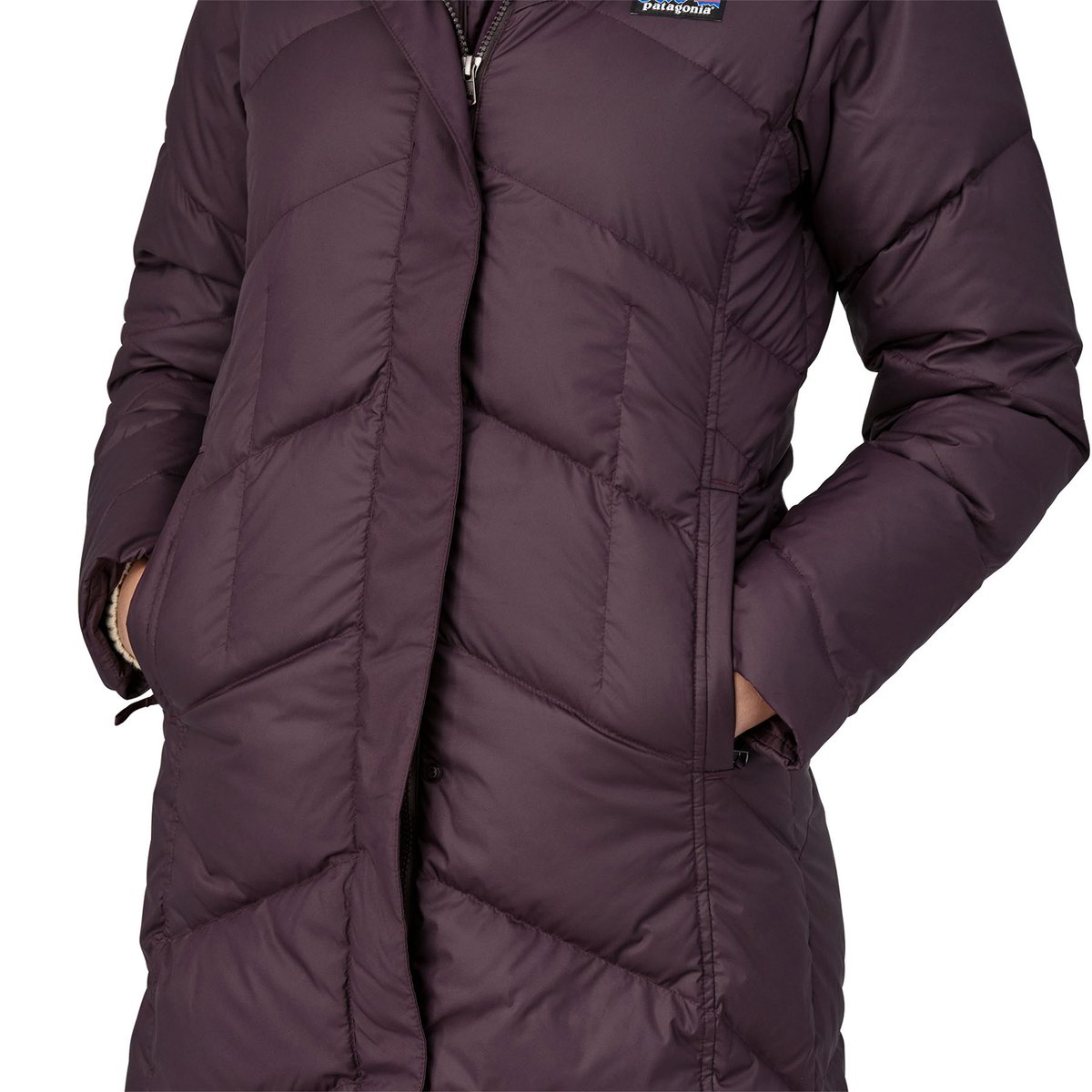A closeup of the handwarmer pockets on the Down With It Parka