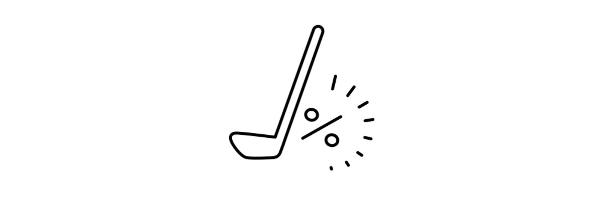 A golf club with a percentage behind it