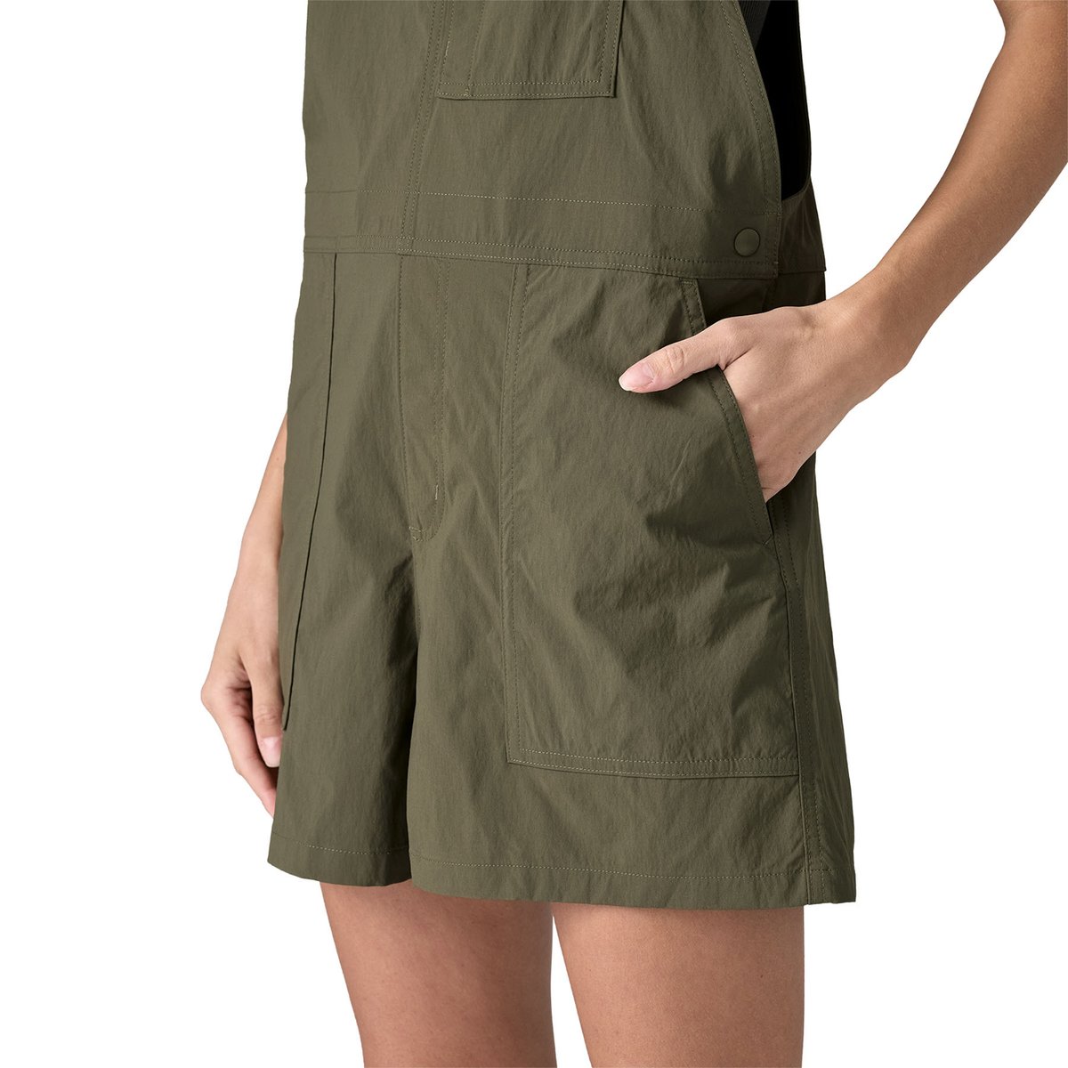 A closeup of the Patagonia Outdoor Everyday overalls.