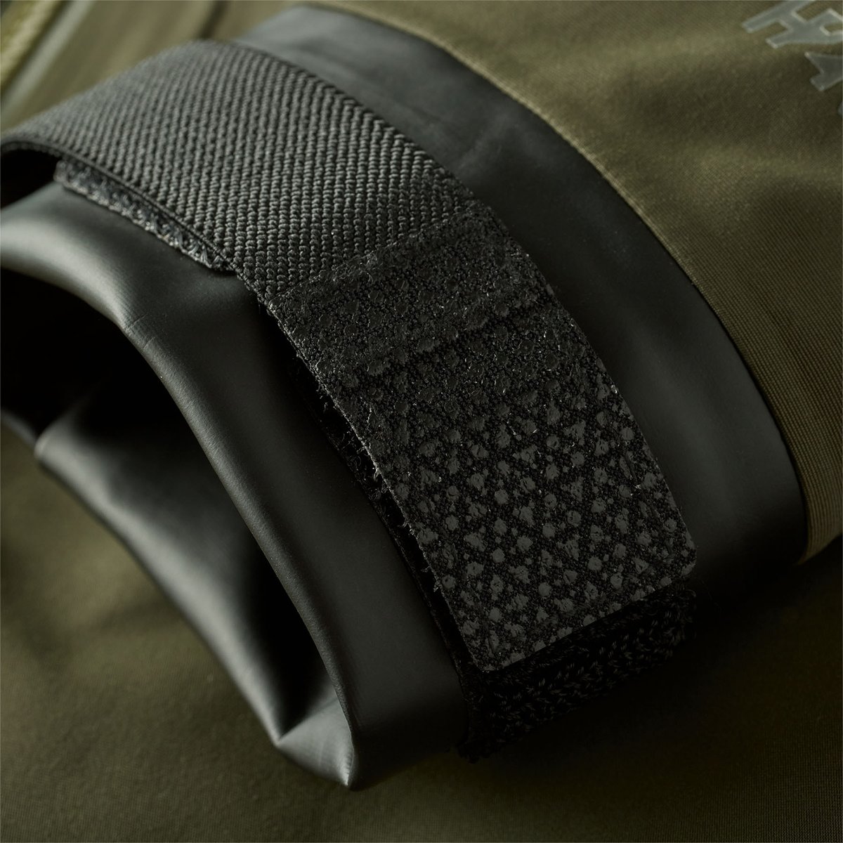 A closeup of the Patagonia Swiftcurrent cuffs, highlighting their watertight nature. 