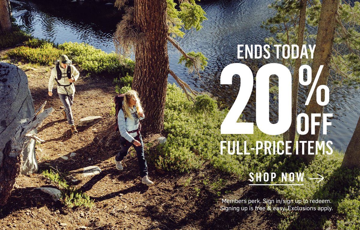 Ends Today. 20% Off Full-Price Items. Members perk. Sign in/sign up to redeem. Signing up is free & easy. Exclusions apply. Shop Now.