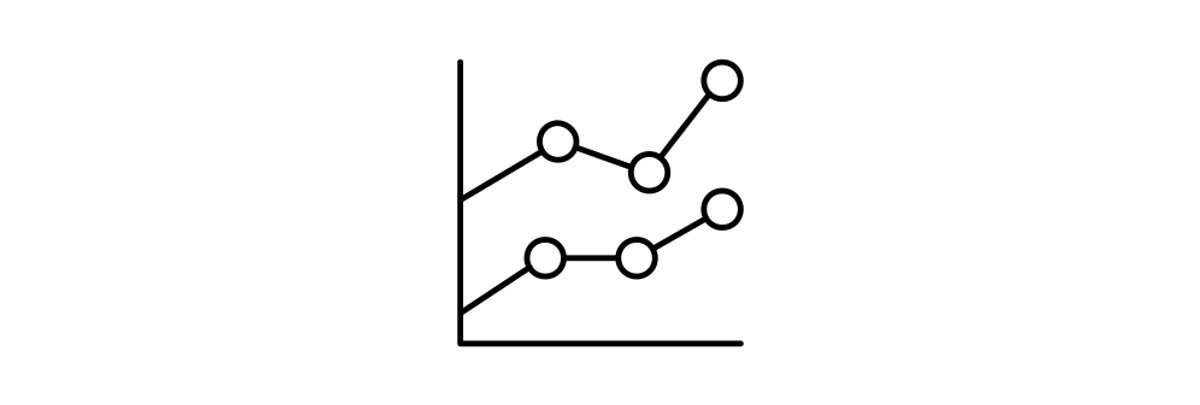 An upward graph with two lines and multiple data points