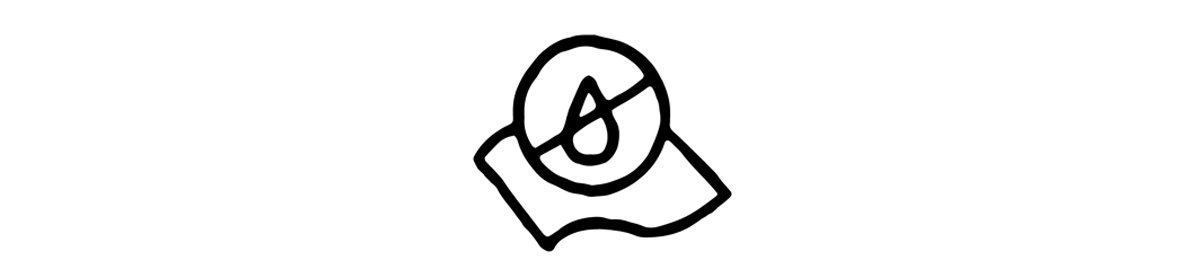 Water-resistant outdoor gear icon featuring a teardrop symbol inside a circular design with a protective banner element.