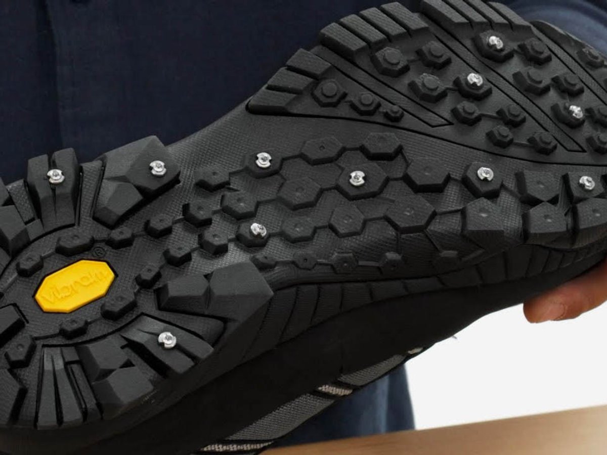 Close up detail shot of the sole of the Forra Wading boot with Grip Studs installed.