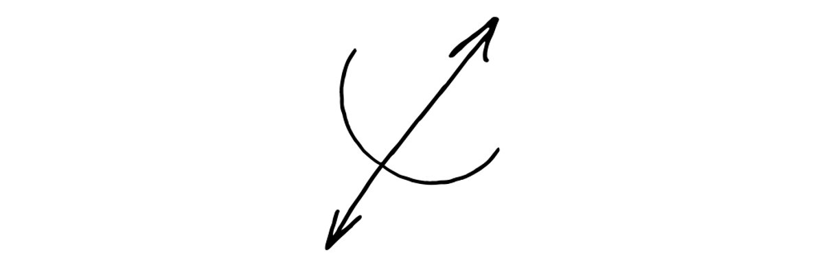 A line with an arrow on each end bisects a curved line.