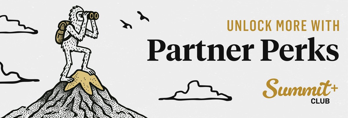 Illustrated Yeti with binoculars on a mountain summit. Unlock more with Partner Perks — Summit+ Club.