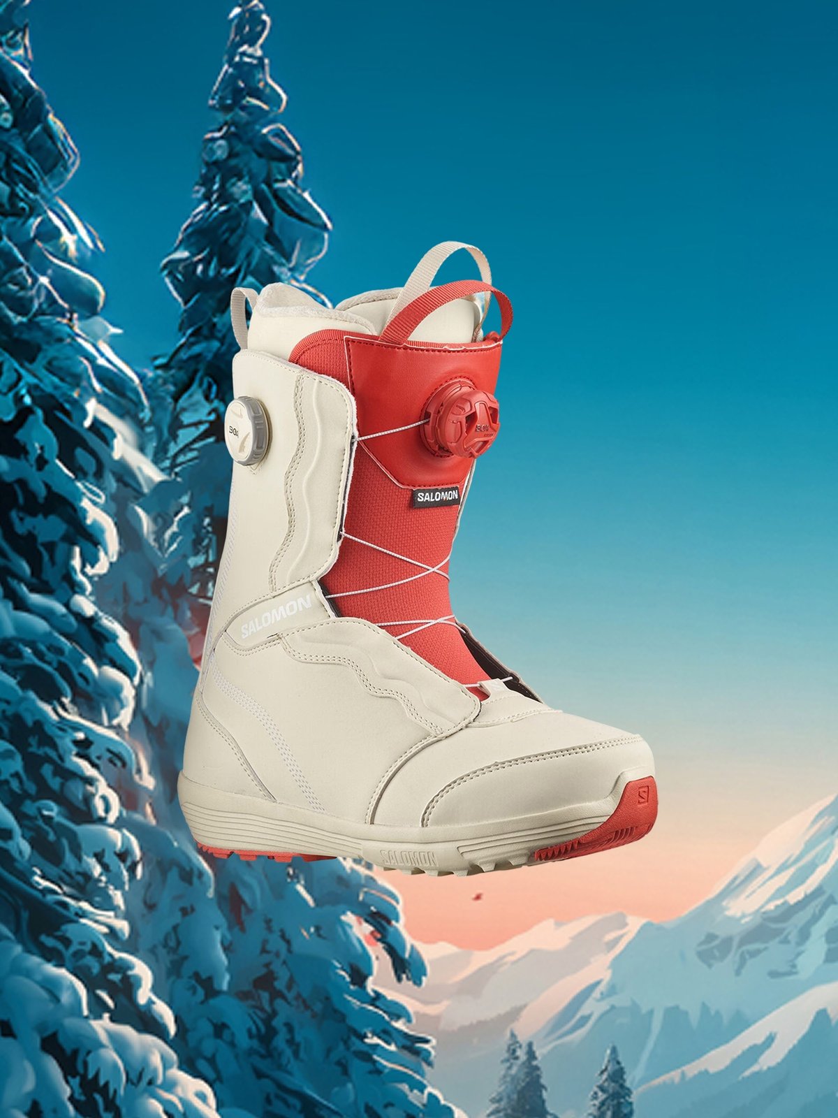 White and brick-red Burton snowboard boots with BOA dial closures.