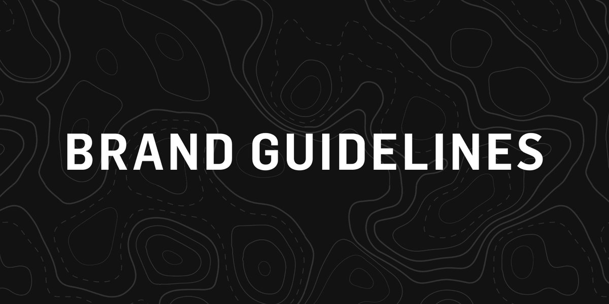 Dark background with topographic contour lines and bold white text reading "Brand Guidelines.