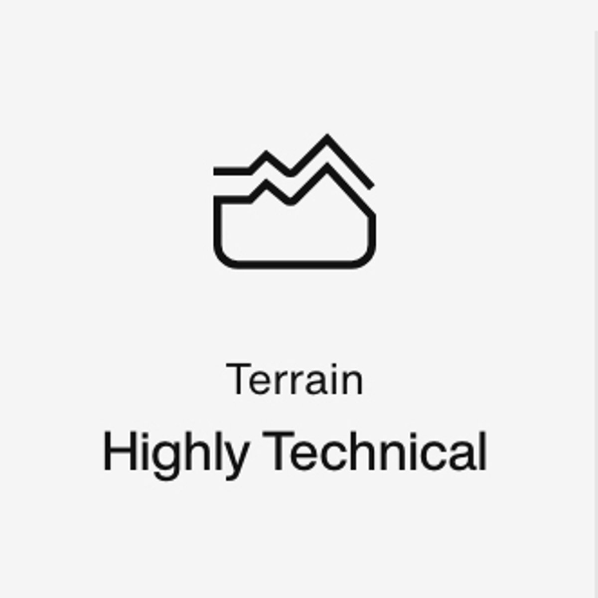 graphic icon showing ground profile with text that says" Terrain highly Technical"