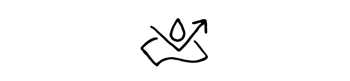 Water-resistant outdoor gear icon featuring a hand with water droplet and upward arrow symbolizing durability and performance protection.