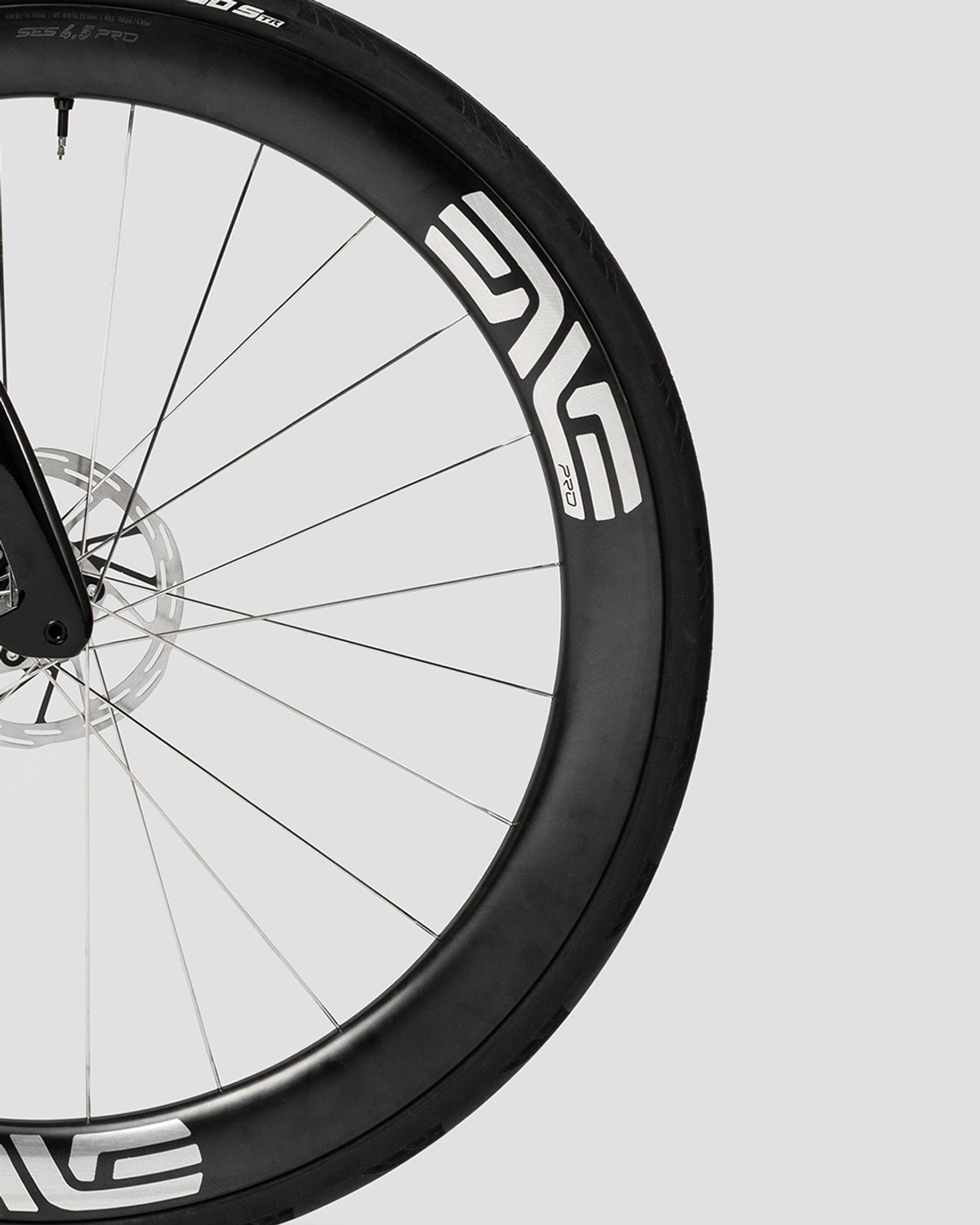 Close up of front wheel of bike with tire.
