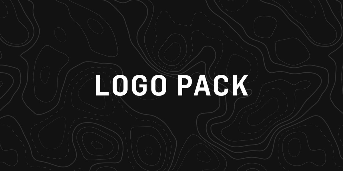 Dark background with topographic contour lines and the text "Logo Pack" in bold white type.