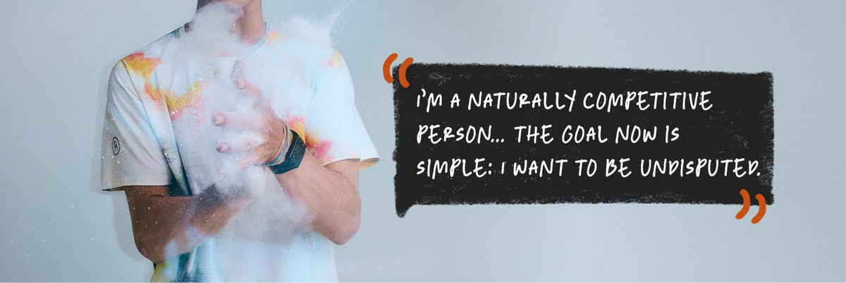 Brayden chalks up. On the right of the image is a pull quote: “I’m a naturally competitive person... The goal now is simple: I want to be undisputed.”