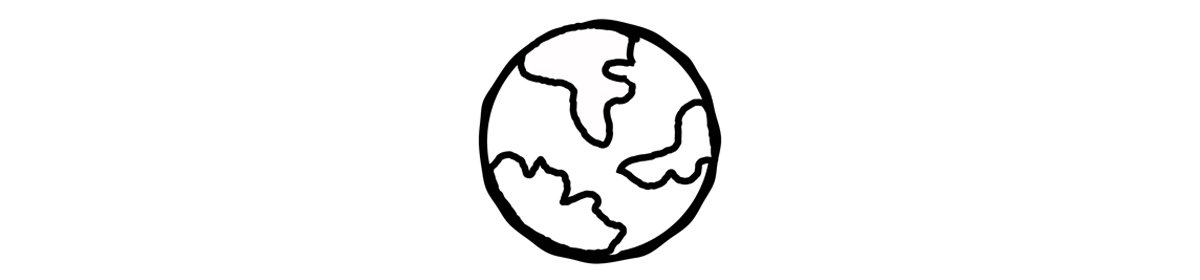 Simple black and white illustration of Earth showing continents and oceans, perfect for outdoor adventure and global exploration themed branding.