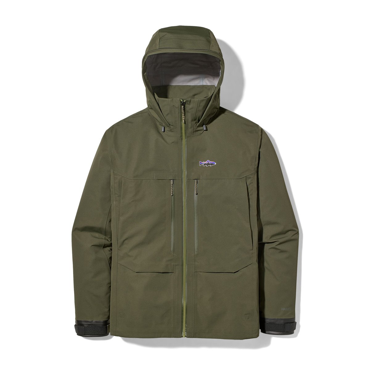 A flat lay of the Swiftcurrent Jacket, highlighting the overall waterproof nature of the jacket.