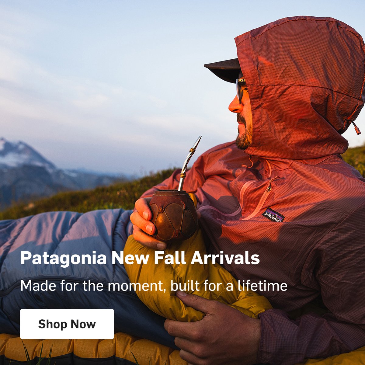 A man sips a a drink while laying down in his sleeping bag. Patagonia Fall New Arrivals. Made for the moment, built for a lifetime. Shop Now.