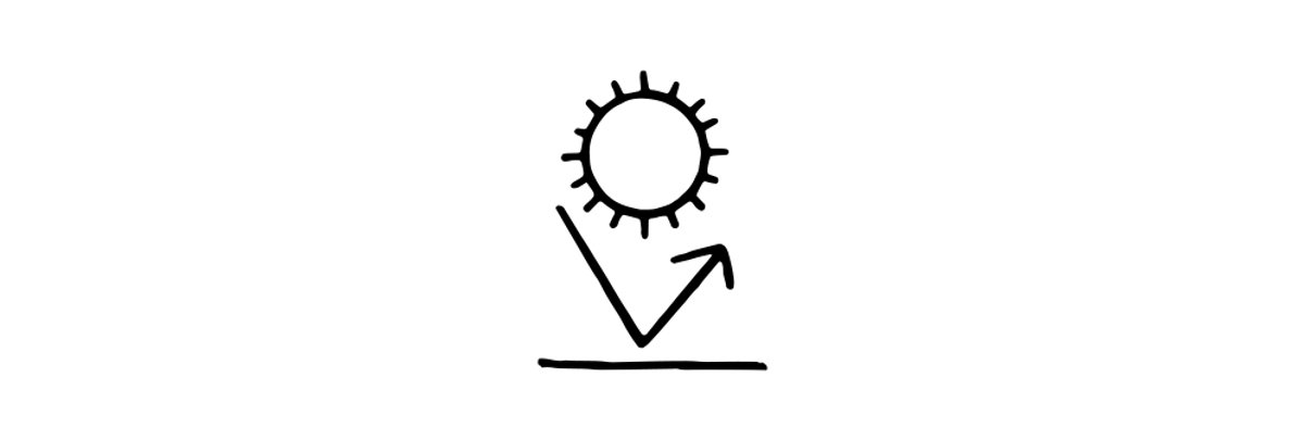 Line drawing of a sun with an arrow hitting then bouncing off the ground, symbolizing UPF protection.